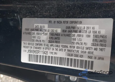 2024 Mazda Cx-90 3.3 Turbo Preferred z USA, uszkodzony, nr VIN JM3KKBHD0R1119428